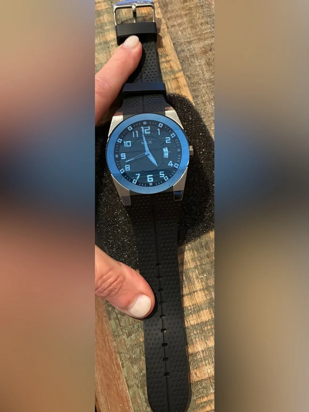 Relic by Fossil Men’s Black Silicone Strap Watch ZR11867 Oversized Dial
